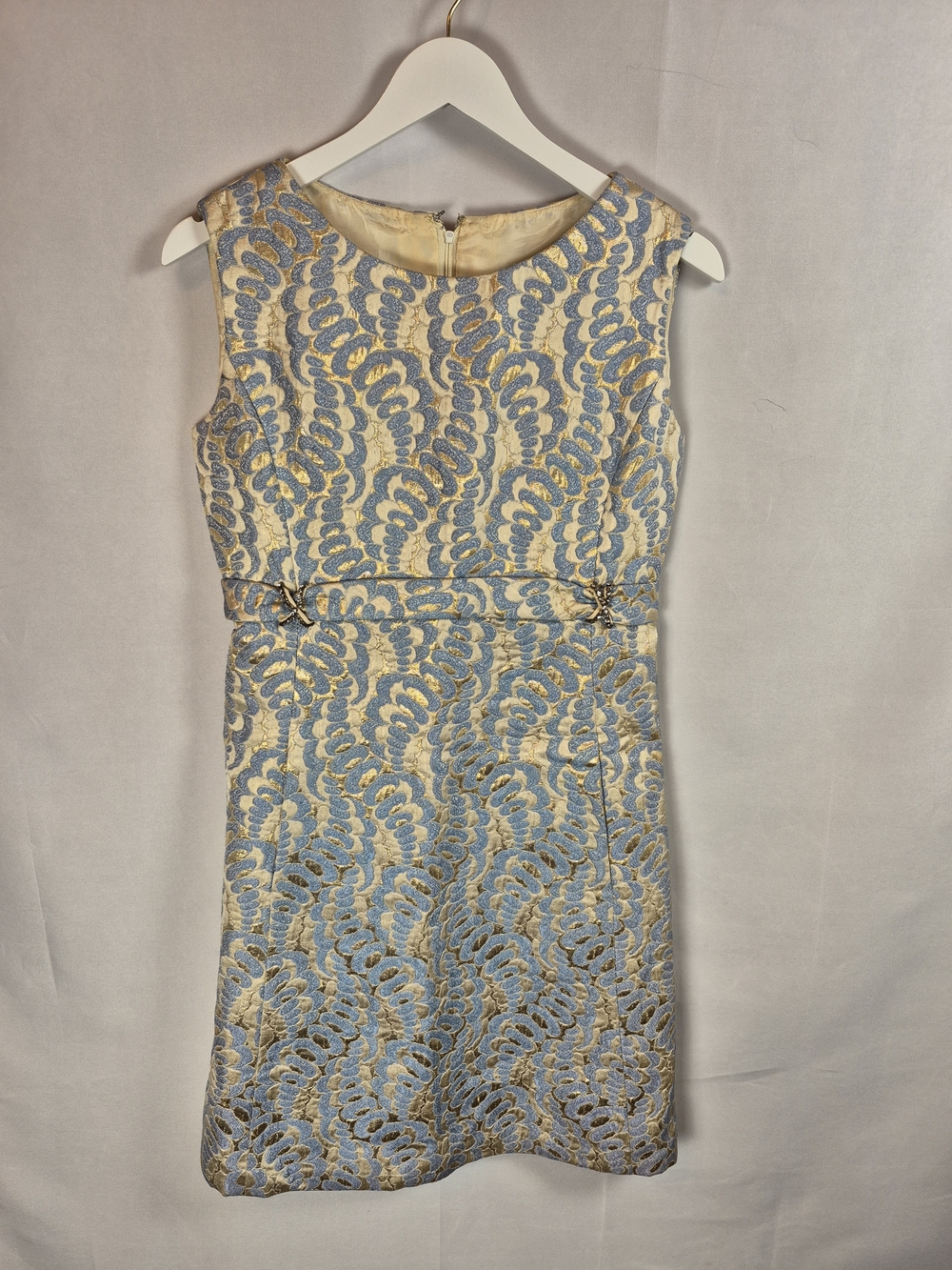 VTG Cabart Imports 1960's Blue & Cream Jacquard Sheath Dress 10